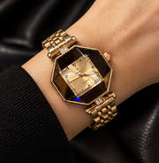 Poedagar Luxury Geometric Octagon Case Diamond Accent Bracelet Watch