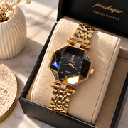 Poedagar Luxury Geometric Octagon Case Diamond Accent Bracelet Watch