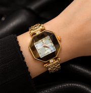 Poedagar Luxury Geometric Octagon Case Diamond Accent Bracelet Watch