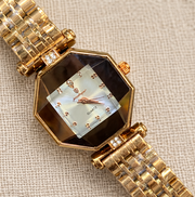 Poedagar Luxury Geometric Octagon Case Diamond Accent Bracelet Watch