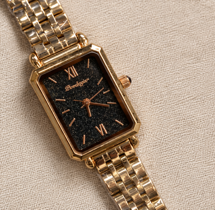 Poedagar Luxury Stardust Dial Rectangular Case Jubilee Bracelet Watch