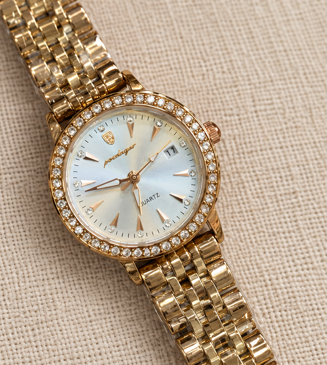 Poedagar Luxury Diamond Bezel Round Case Jubilee Bracelet Watch