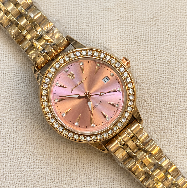 Poedagar Luxury Diamond Bezel Round Case Jubilee Bracelet Watch
