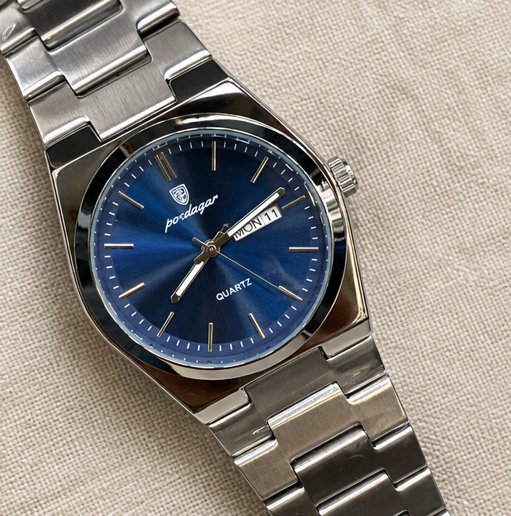 Poedagar Luxury Integrated Bracelet Day-Date Quartz Men's Watch