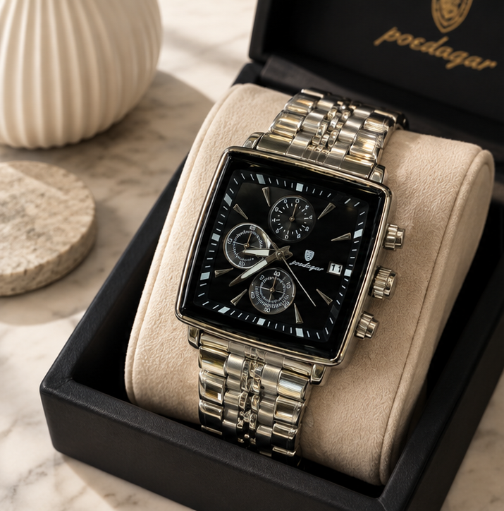 Poedagar Executive Stainless Steel Multi-Function Chronograph Watch