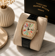 FM Iced-Out Curved Tonneau Men's Quartz Watch
