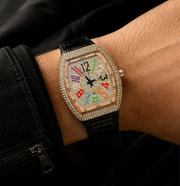 FM Iced-Out Curved Tonneau Men's Quartz Watch