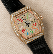FM Iced-Out Curved Tonneau Men's Quartz Watch