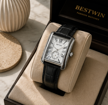 BESTWIN Down Second Men's Rectangular Sub-Dial Leather Strap Wrist Watch