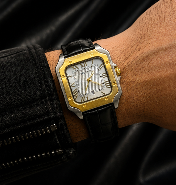 BESTWIN Santos Men's Square Case Leather Strap Analog Wrist Watch