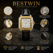 BESTWIN Santos Men's Square Case Leather Strap Analog Wrist Watch