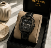 BESTWIN Santos Men's Square Case Leather Strap Analog Wrist Watch