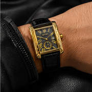 BESTWIN Down Second Men's Rectangular Sub-Dial Leather Strap Wrist Watch