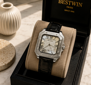 BESTWIN Santos Men's Square Case Leather Strap Analog Wrist Watch