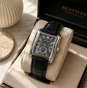 BESTWIN Down Second Men's Rectangular Sub-Dial Leather Strap Wrist Watch