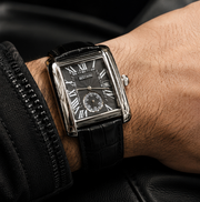BESTWIN Down Second Men's Rectangular Sub-Dial Leather Strap Wrist Watch