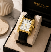 BESTWIN Down Second Men's Rectangular Sub-Dial Leather Strap Wrist Watch