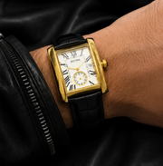 BESTWIN Down Second Men's Rectangular Sub-Dial Leather Strap Wrist Watch