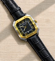 BESTWIN Santos Men's Square Case Leather Strap Analog Wrist Watch