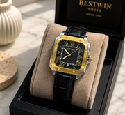 BESTWIN Santos Men's Square Case Leather Strap Analog Wrist Watch