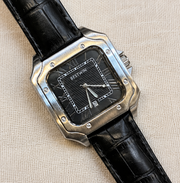 BESTWIN Santos Men's Square Case Leather Strap Analog Wrist Watch